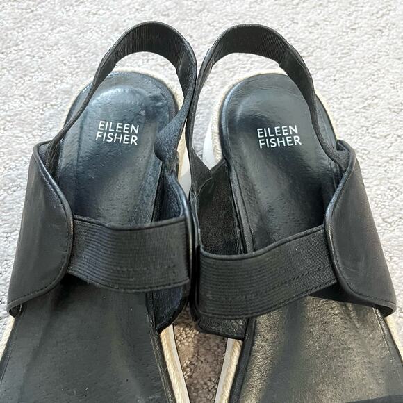 Eileen Fisher Dash Leather Wedge Sandals Size 11 Slingback Vacation Resort Boho - Picture 5 of 16